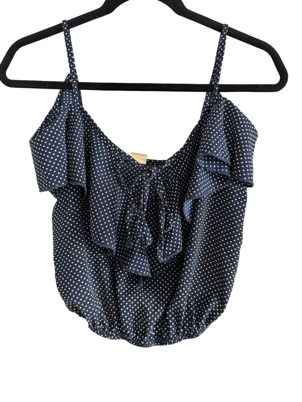 Surf Gypsy Navy Polka Dot Ruffle Tie Front Cami Boho Bubble Hem Top Small